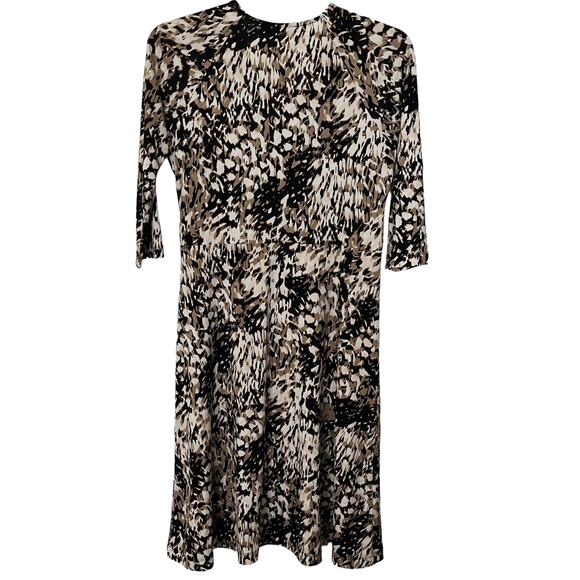 KASPER LONG SLEEVE V-NECK MAXI WAIST DRESS, WOMANS, M, BROWN TAN WHITE, ANIMAL - Picture 3 of 9